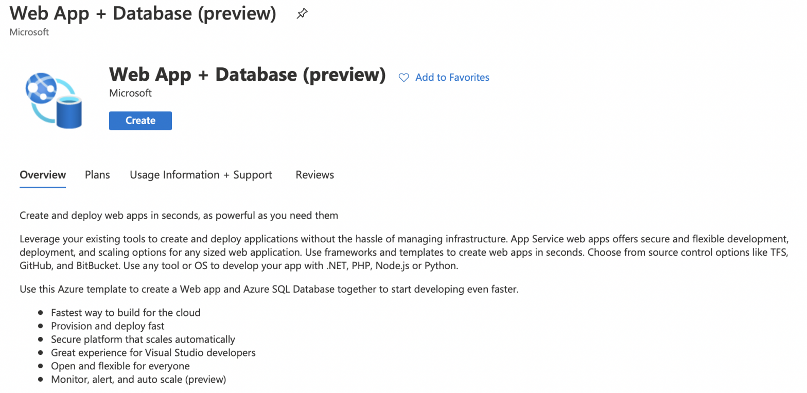 How to create an Azure app service with a database